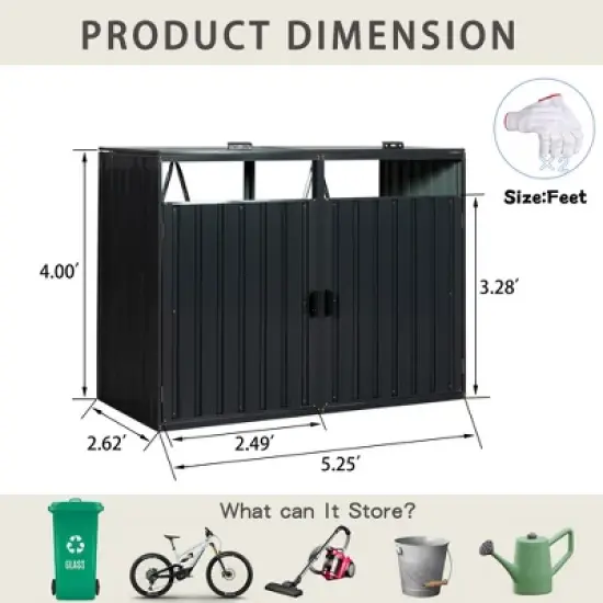 Gulches Garbage Bin Shed Stores 2 Trash Cans Metal Outdoor Bin Shed for Garbage Storage,Stainless Galvanized Steel, Bin Shed for Garden Yard Lawn image {5}