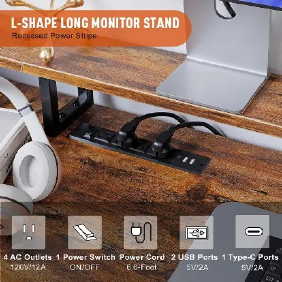 L Shaped Office Desk - 76" Reversible L Shaped Computer Desk Office Desk with Power Outlet and File Drawer Gaming Desk with Monitor Shelf Desk image {7}