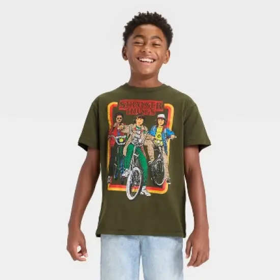 Boys' Stranger Things Squad Oversized Short Sleeve Graphic T-Shirt - Green image {4}