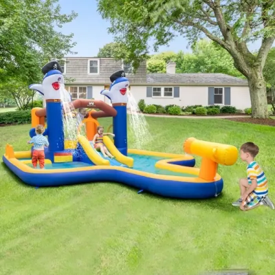 Costway Inflatable Water Slide Park Bounce House Splash Pool Water Cannon with 735W Blower image {1}