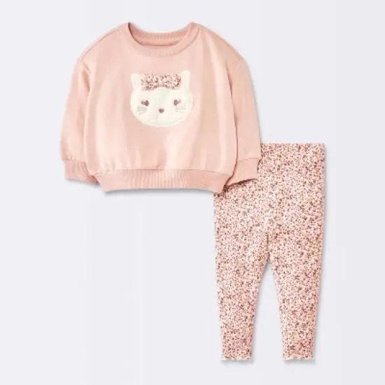 Baby Girls' 2pc Cat Applique Sweatshirt & Leggings Set - Cloud Island&trade; Pink image {4}