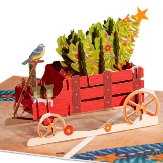 Paper Love 3D Christmas Tree Wagon Pop Up Christmas Card, 100% Recycled and Eco-Friendly, 8" x 6" Cover - With Note Tag image {7}