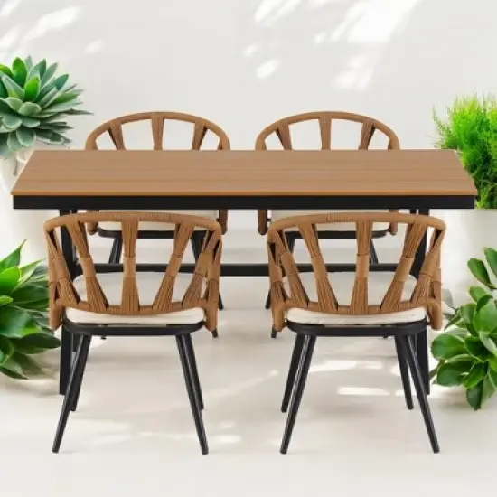 Contemporary Outdoor Set with PE Rattan Chairs and Plastic Wood Table &acirc;&acirc;&sbquo;?Weather-Resistant, Minimalist Design for Gardens, Patios, and Lawns image {9}