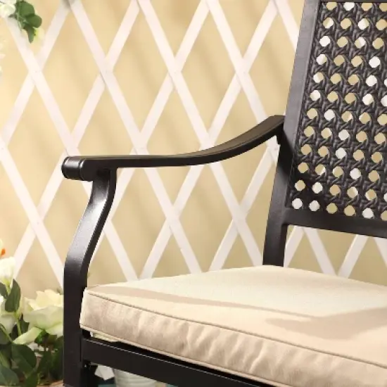 7pc Outdoor Dining Set with Swivel Chairs & Faux Wood/Metal Table with Umbrella Hole - Captiva Designs image {11}