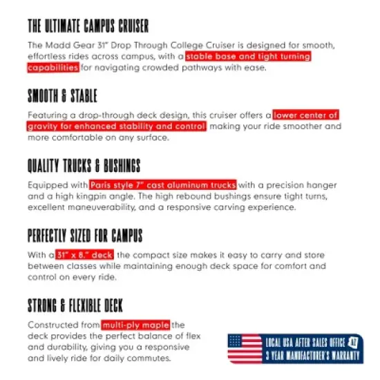 Madd Gear 31" Drop Through Longboard Skateboard 70mm Wheels ABEC-7 Bearings Maple Deck image {4}