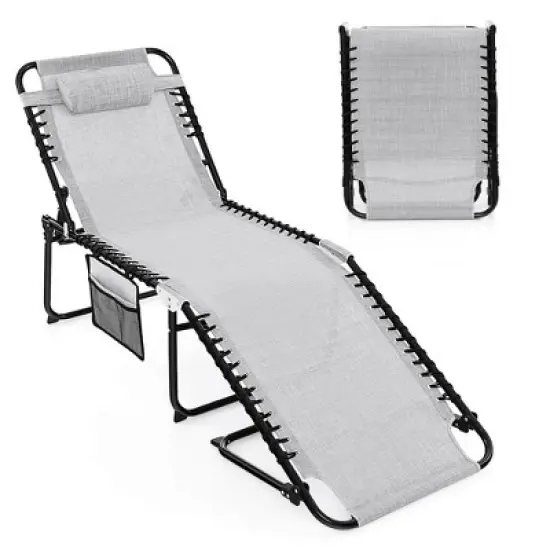 Costway Folding Lounge Chaise 16'' High Recline Chair W/Adjustable Backrest and Footrest image {11}