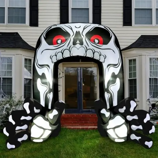 Joyfy 8 FT Tall Halloween Inflatable Outdoor Decoration, Giant Skeleton with Hands Grabbing Archway Inflatable for Halloween Yard Garden Lawn Decor image {7}