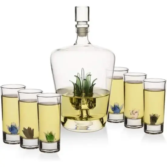 The Wine Savant Agave Design Tequila Decanter Set includes 6 Agave Design Shot Glasses, Perfect Gift for Tequila Lovers - 750 ml image {6}