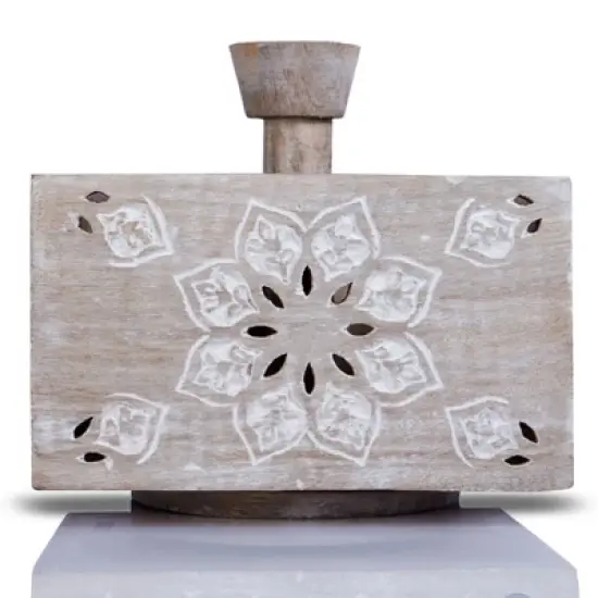 Mela Artisans Spinning Wooden Pen Holder with 4 Compartments White image {7}