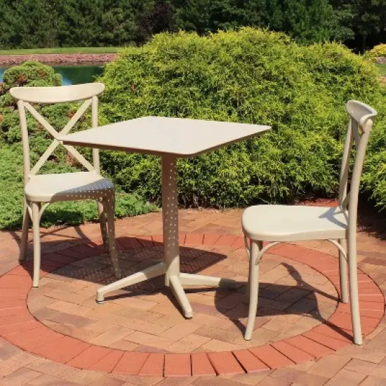 Sunnydaze All-Weather Commercial-Grade Bellemead Indoor/Outdoor Patio Furniture Dining Set with Square Table with Folding Top, Tan, 3pc image {1}