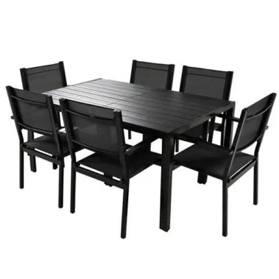 7-Piece Outdoor Patio Steel Dining Set with Rectangular Table and 6 Textile Armchairs image {3}