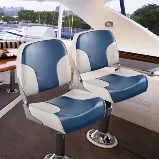 Costway 2-Piece Folding Boat Seat Set with Sponge Padding & Aluminum Hinges Low Back Blue image {5}