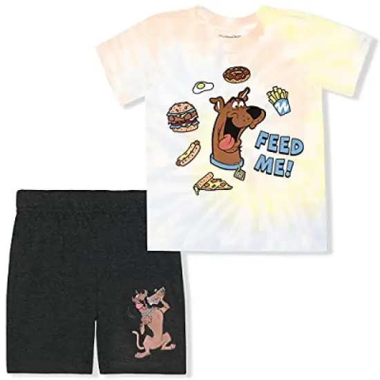 Warner Bros Boy's 2-Pack Feed Me! Scooby-Doo Tie Dye Graphic Tee and Casual Shorts Set for Toddler image {5}