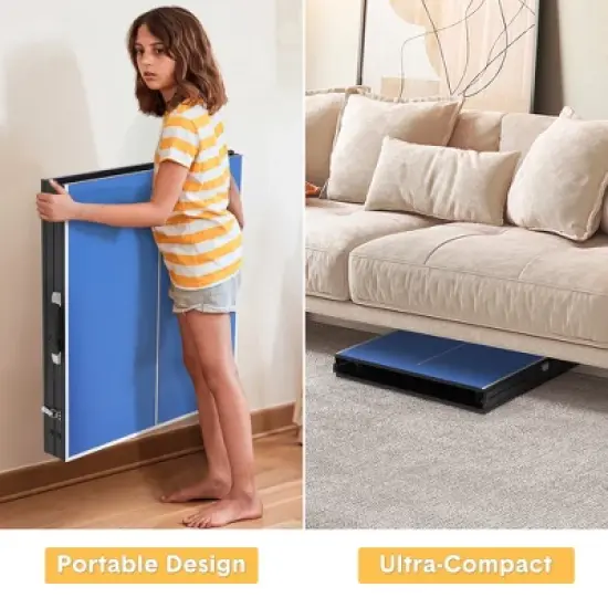 Portable Table Tennis Table, Mid-Size Foldable Ping Pong Table with Net for Indoor Outdoor image {4}
