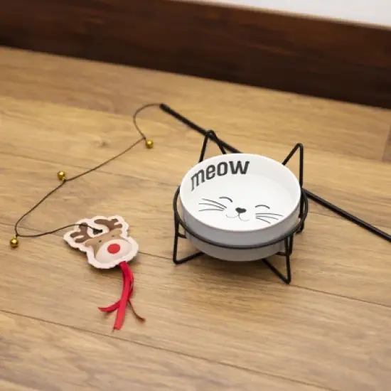 Pavilion Gift Company - Meow - Cat Kitten Feline 13 oz Food Water Ceramic Dish Bowl Iron Stand Whisker Friendly image {2}