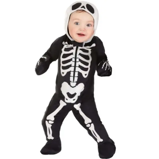 HalloweenCostumes.com Baby Skeleton Jumpsuit | Infant Halloween Costume With Hood And Attached Mitts | Cute & Spooky image {2}
