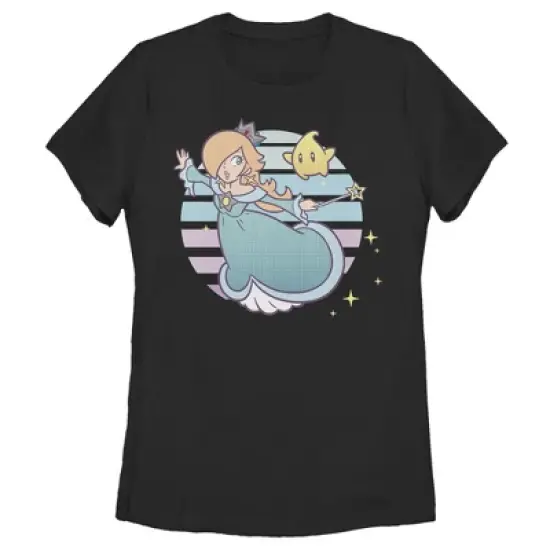 Women's Nintendo Super Mario Rosalina And Luma Striped Background Portrait T-Shirt image {2}