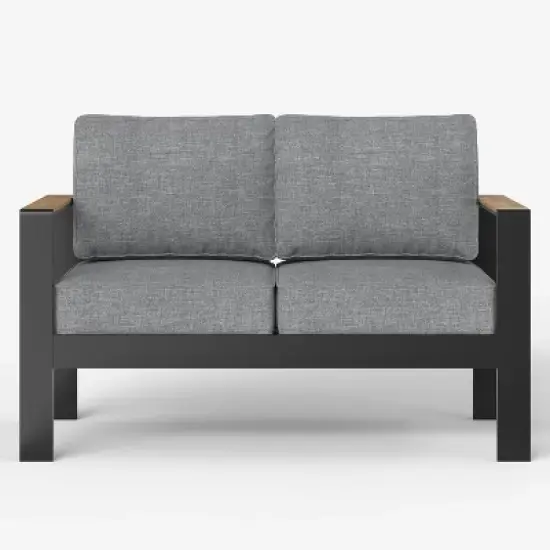 LayinSun Outdoor Patio Furniture Aluminum Loveseat, All-Weather Metal Sofa with 5" Thick Cushions for Porch, Balcony image {1}