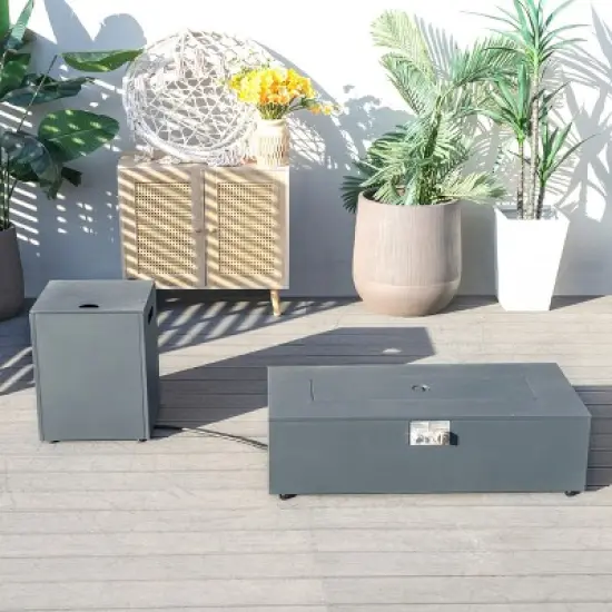 Moda Furnishings W42.1"*D19.8"*H11.8" Outdoor Patio Steel Fire Pit Table With Rain Cover image {2}