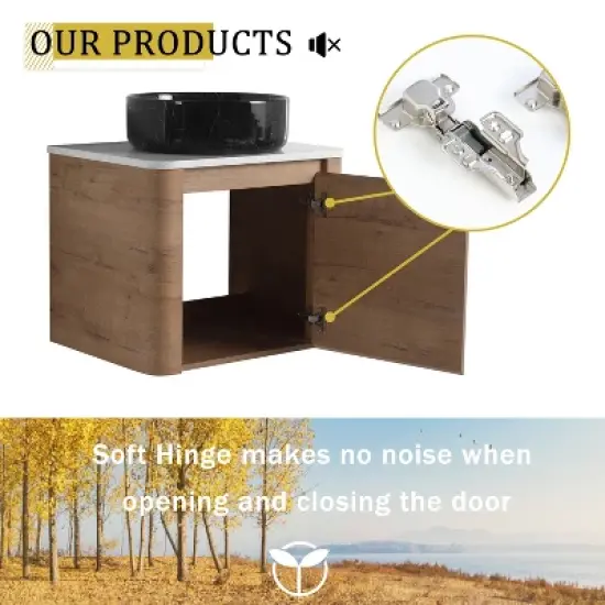 GDFStudio Ford Wall-Mounted Bathroom Vanity With Ceramic Round Sink image {5}