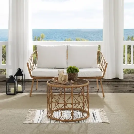 Juniper 2pc Outdoor Wicker Conversation Set with Loveseat & Coffee Table - Cream/Natural - Crosley image {2}