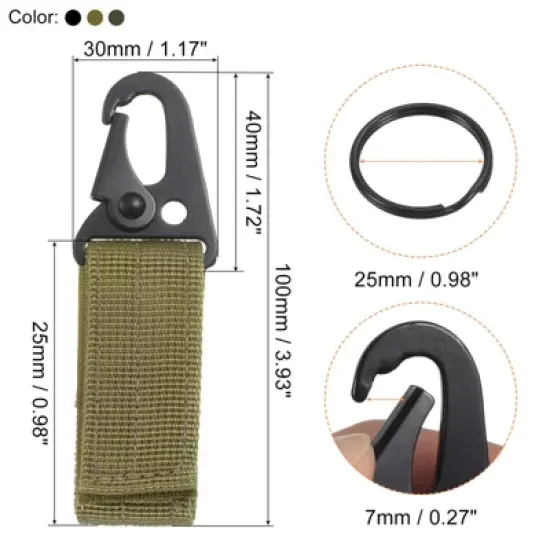 Unique Bargains Belt Keeper Key Ring Set Nylon Webbing Strap Hanging Gear Buckle Black Green Khaki 3Pcs image {1}