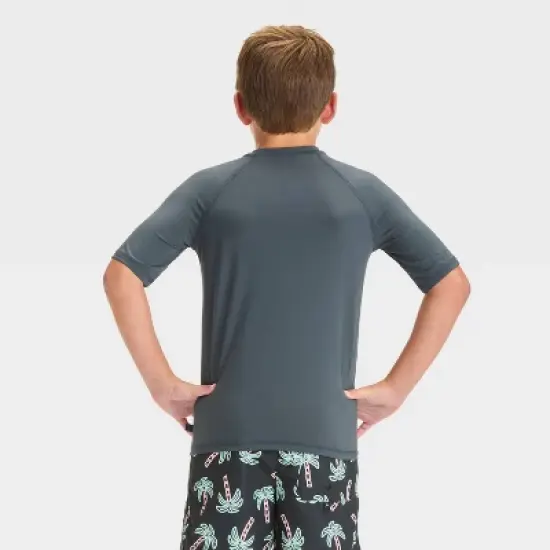 Boys' Short Sleeve Tree Printed Rash Guard Top - art class&trade; Charcoal Gray image {2}