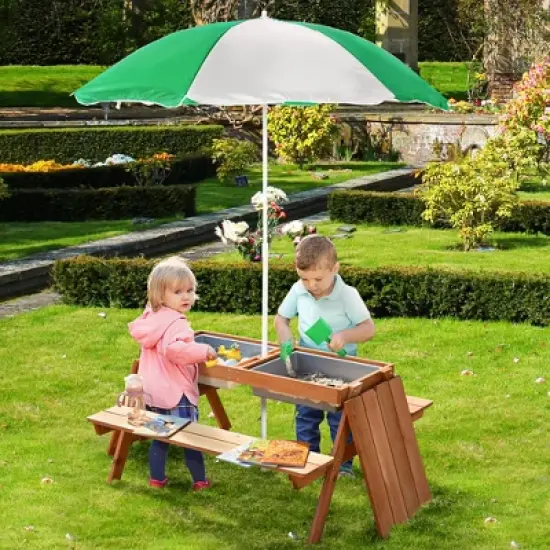 Dexmalle Kids Picnic Table with Umbrella and Storage Inside image {1}