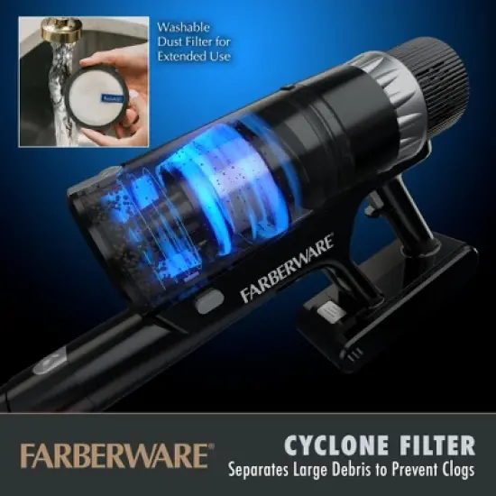 Farberware Cordless Platinum Stick Vacuum Cleaner, Smart Sensor Technology for Carpet and Hard Floors, Bendable Design, Converts to Handheld Vacuum image {3}