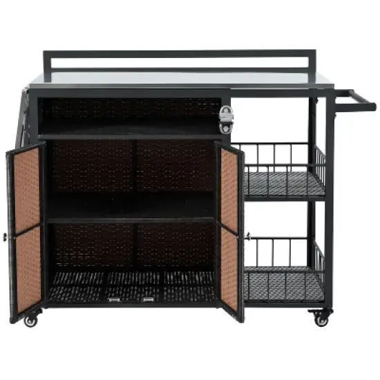 YOOCOZZ 63.5" Outdoor Rolling Kitchen Island with Ample Storage Space and Foldable Tabletop - Dark Brown image {9}