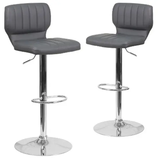 Merrick Lane Set of Two Swivel Bar Stools with Vertical Stitched Back and Adjustable Chrome Base with Footrest image {9}