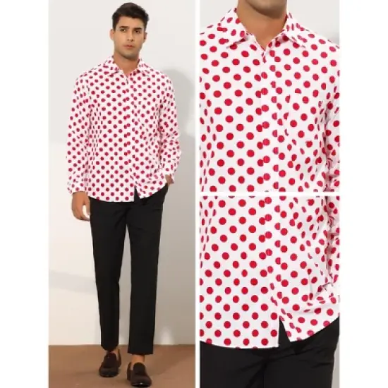Lars Amadeus Men's Button Down Long Sleeve Casual Business Polka Dots Shirt image {3}