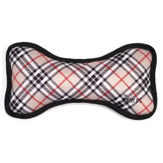 The Worthy Dog Tough Bias Plaid Bone Dog Toy image {1}