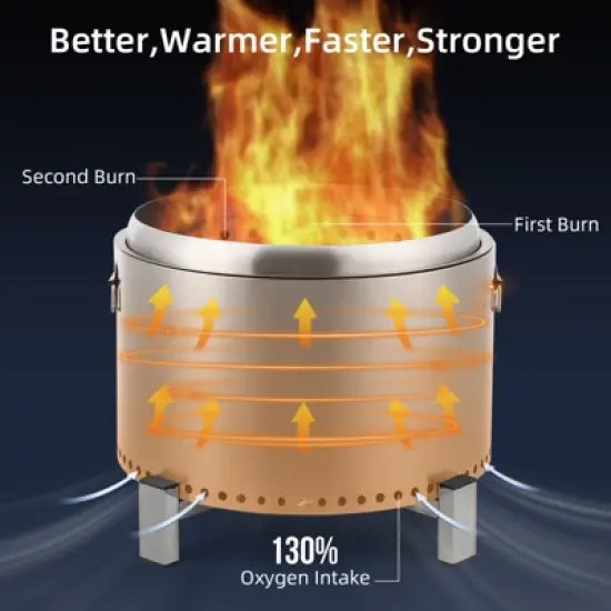 Smokeless Firepit 20.5Inch Portable Outdoor Fire Pit with Removable Ash Base, Stainless Steel Wood Burning Fireplace for Camping, Outside, Bonfire, image {2}