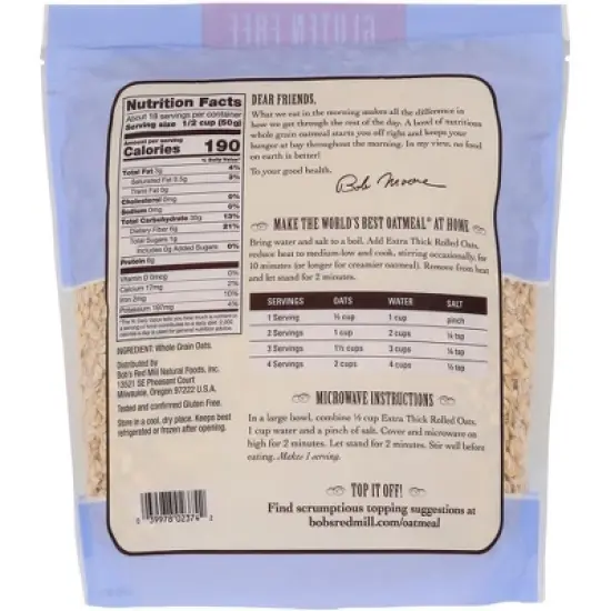 Bob's Red Mill Extra Thick Rolled Oats Whole Grain - Case of 4/32 oz image {2}