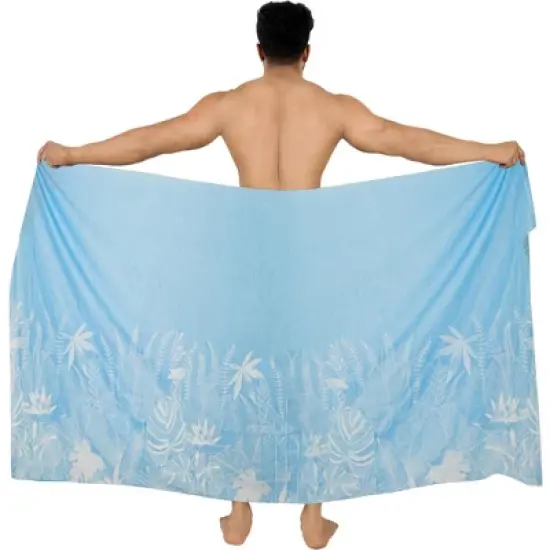 HAPPY BAY Men's Swimwear Beach Vacation Sarong Wrap for Men One Size Blue_White Leaf image {3}