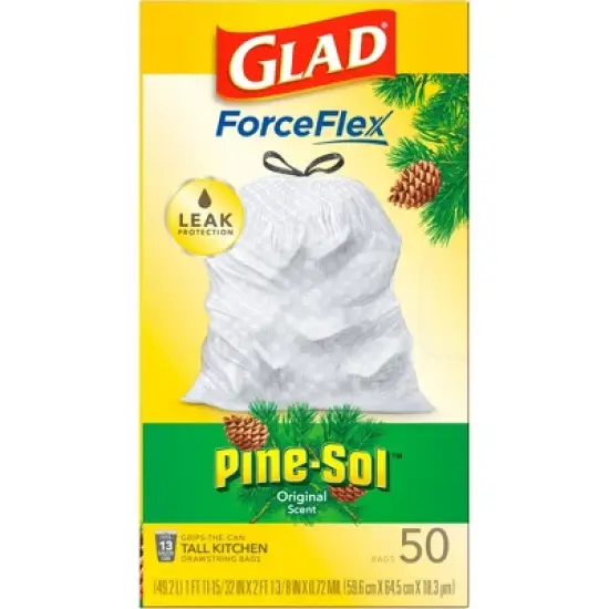 Glad ForceFlex Drawstring Trash Bags - Pinesol - 13 Gallon - 50ct image {1}