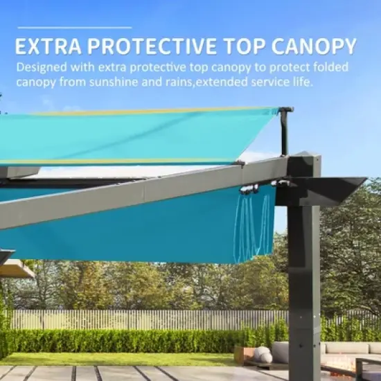 DOMETOUR 11' x 16' Outdoor Retractable Pergola with Weather-Resistant Canopy, Aluminum Patio Gazebo for Garden/Courtyard, Lake Blue image {2}