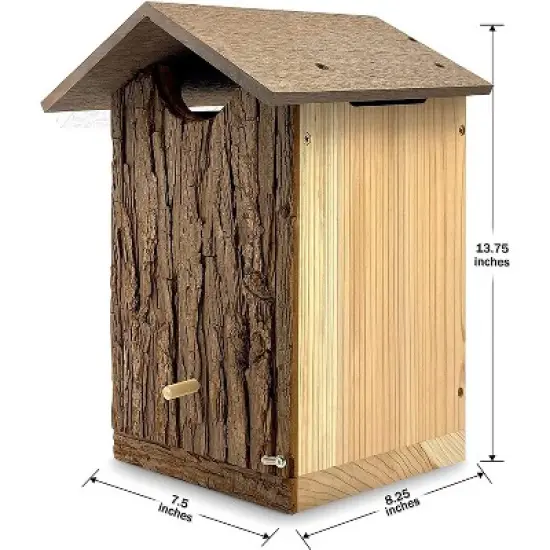Outer Trails Japanese Cedar Wooden Owl Houses, Composite Weather Tight Roof, Bark Front image {4}