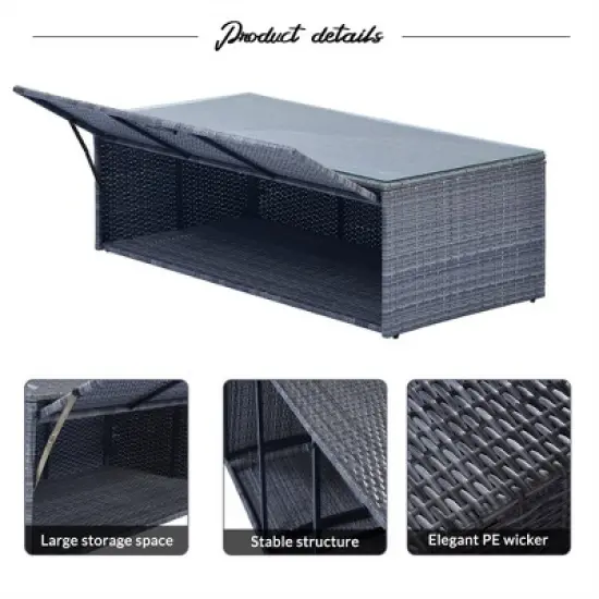 ELJGET 6 Pieces All-Weather PE rattan Patio Furniture Set, Outdoor Wicker Conversation Set with Dining Table, Ottomans, Removable Cushions image {7}