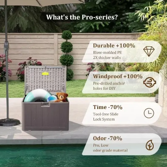 35 Gallon ProPlus Lockable Resin Deck Box,Waterproof Outdoor Storage Box for Patio Furniture,Garden Tools,Brown image {1}