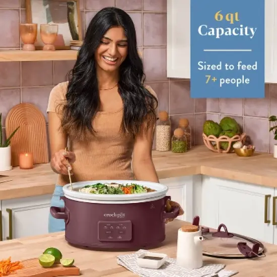 Crock-Pot 6qt Cook & Carry Programmable Slow Cooker Ceramic Lambrusco Red: 3 Settings, Dishwasher-Safe Parts, 210W image {3}