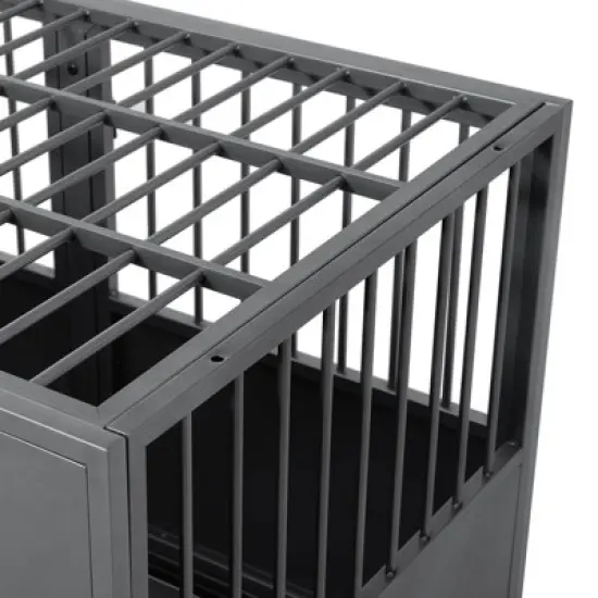 GustoWave 47'' Heavy-Duty Dog Crate with Double Door Wheels, Indoor Furniture Crate, Large Dog Kennel for Large Dogs, Carbon Steel, Silver image {3}