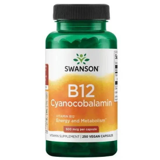 Swanson Vitamin B12 Cyanocobalamin Supplement, Supports Energy Production & Metabolic Health, 250 Capsules, 500 mcg image {6}