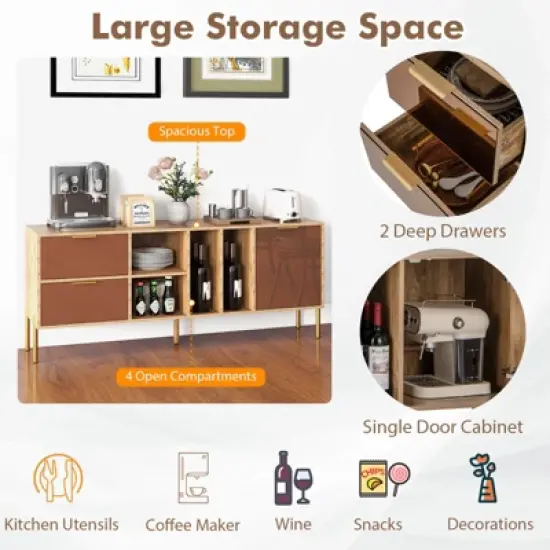 Costway Mirrored Buffet Cabinet Rustic Kitchen Sideboard Storage Cabinet with 2 Drawers image {6}