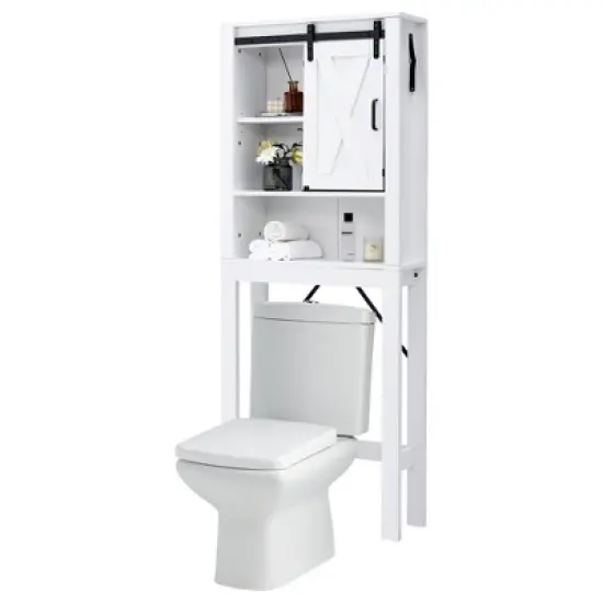 Costway Over the Toilet Bathroom Storage Cabinet with Sliding Barn Door & Adjustable Shelf image {3}