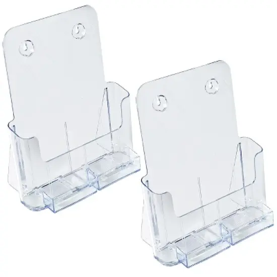Azar Displays Clear Adjustable Letter Size, Bifold or Tri-Fold Brochure Holder with 2 Business Card Pockets, 2-Pack image {2}