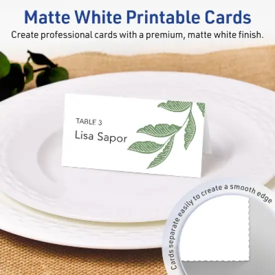 Avery Printable Tent Cards, 2-1/6" x 4", Matte White, 40ct image {1}