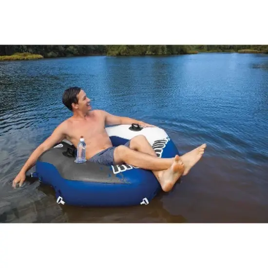 INTEX Floating Recliner Inflatable Lounge River Run Single Person Connect Tube (4 Pack) & Mega Chill II 72 Can Beverage Cooler Float with Lid image {2}