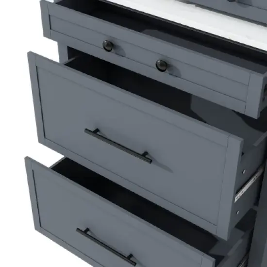 Set of 2, 83.7"H Freestanding Kitchen Pantry Cabinet with Faux Marble Top, 5 Storage Drawers and Adjustable Shelves for Dining-The Pop Home image {6}